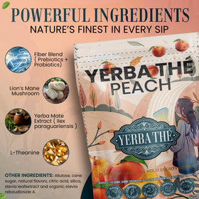 Pouring yerba mate powder into a cup for hot peach tea.