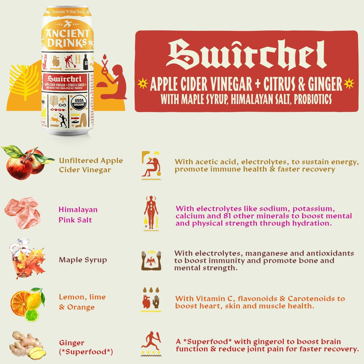 ANCIENT DRINKS Probiotic ACV beverage on the go, supports digestive balance.