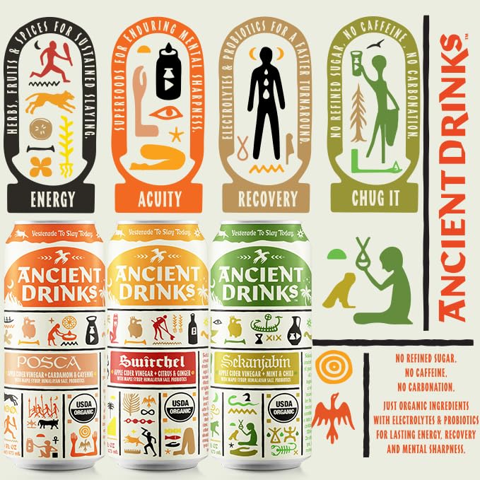 ANCIENT DRINKS Sekanjabin can, crisp apple flavor with natural minerals.