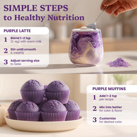 Ancient Extracts Ube Matcha powder adds purple color to lattes and smoothies.
