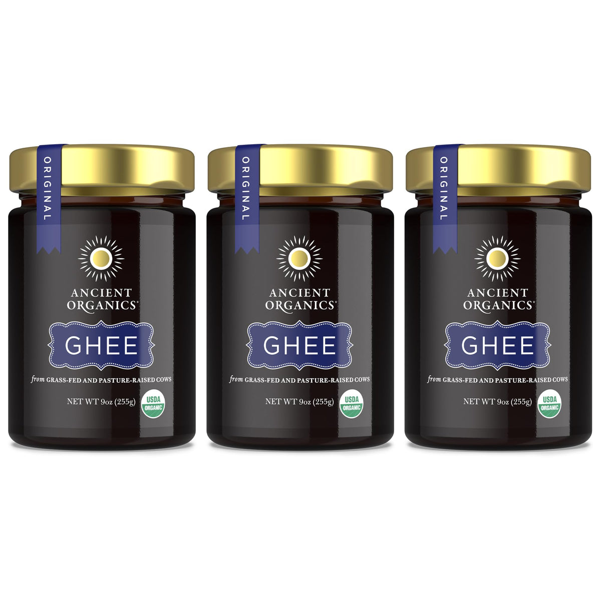Ancient Organics Ghee bottle pour, ideal for rich sauteing and flavor