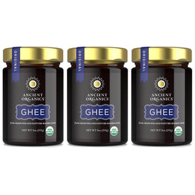 Ancient Organics Ghee bottle pour, ideal for rich sauteing and flavor