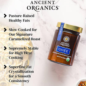 Ancient Organics Ghee origin from California pasture with ethical farming.