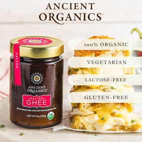 Ancient Organics Salted Ghee pan-cooking example showing rich aroma.