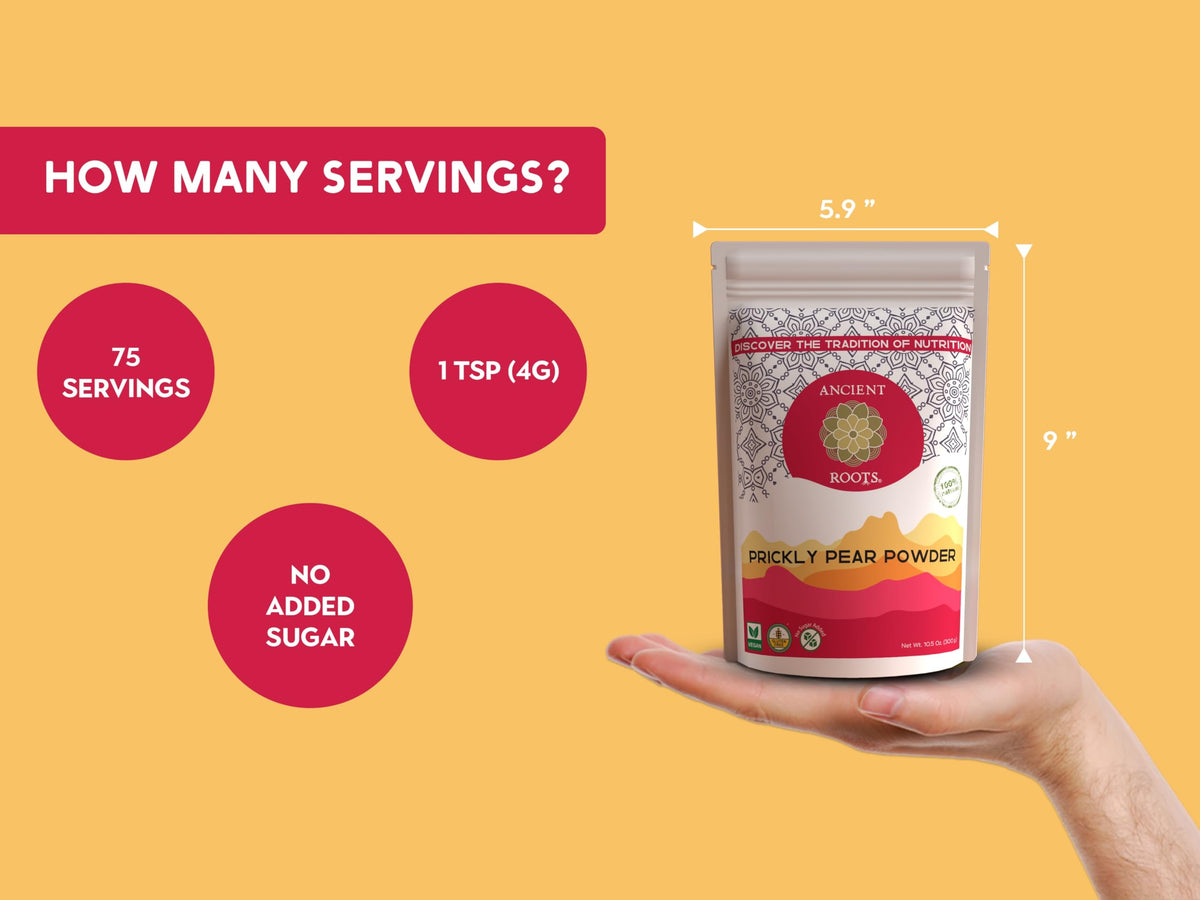 Ancient Roots prickly pear powder pour demonstrates easy mixing in drinks and foods