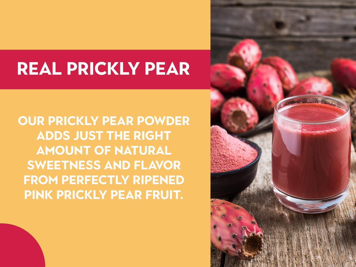 Ancient Roots prickly pear powder smoothie-bowl scene with fiber-rich ingredient