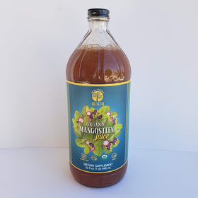 And You Shall Find Health organic mangosteen juice label highlights gluten-free and vegan credentials.