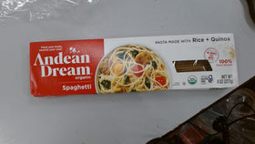 Andean Dream Organic Spaghetti Quinoa Pasta, uncooked bundle, high-protein base for meals.
