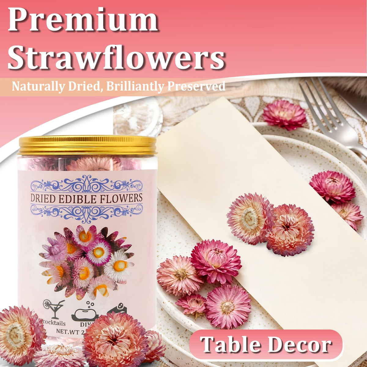 Andekas 90+ blooms in one jar offer abundant decorating options for gatherings.