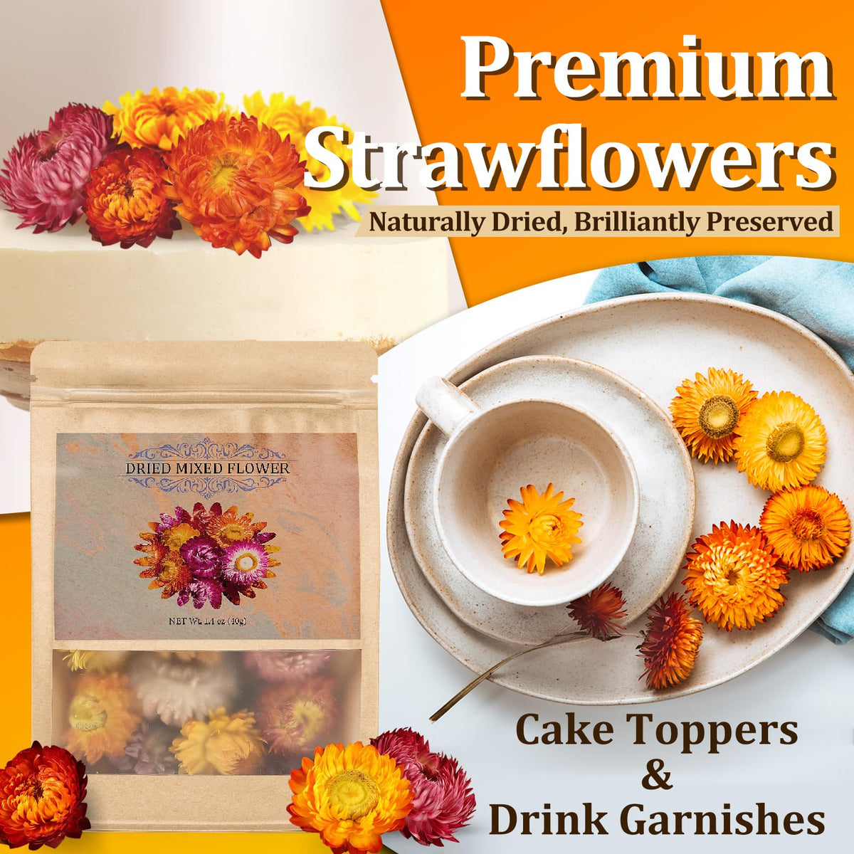 Andekas chrysanthemum petals 2–5 cm bloom for eye-catching dessert accents.