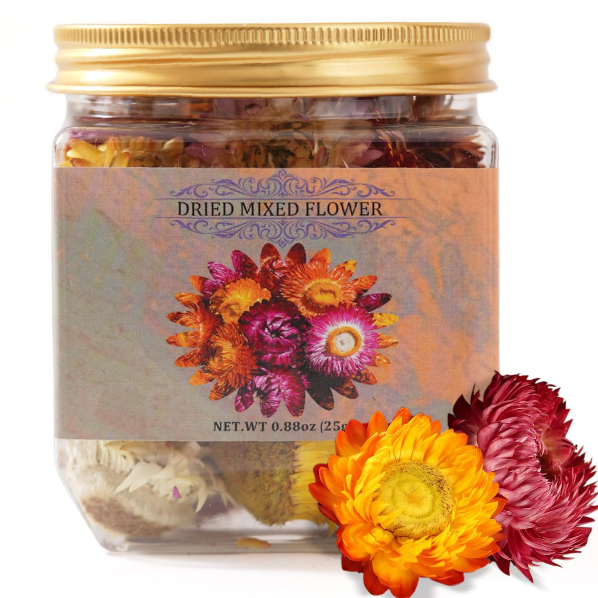 Andekas edible dried flowers cocktail toppers add elegant color to drinks.