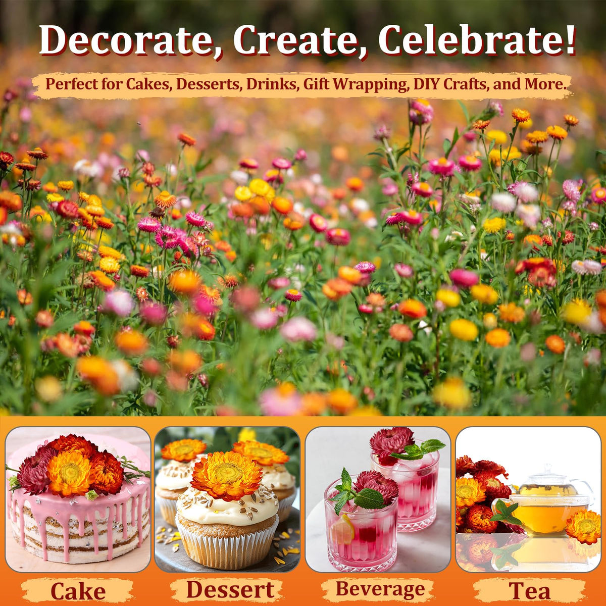 Andekas edible flowers for DIY crafts and art projects.