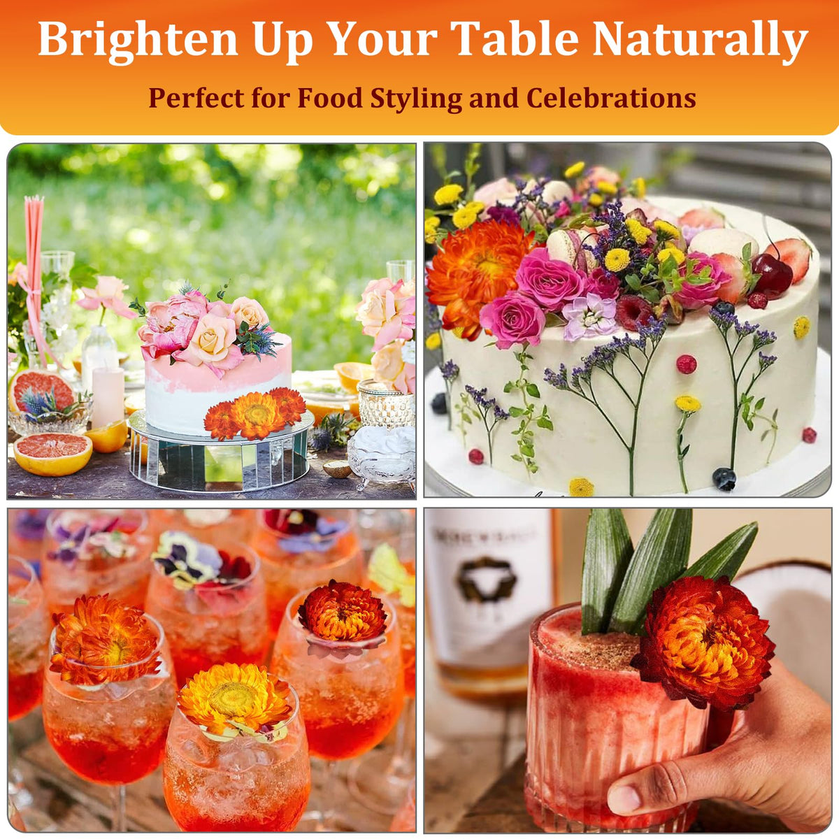 Andekas vivid dried blooms enhance cupcakes, wedding cakes, and artistic desserts.