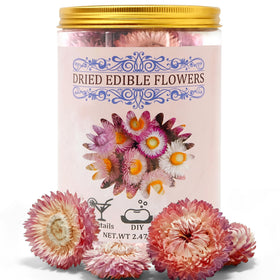 Andekas pink and white strawflowers for cake decor, adding natural color and handmade charm.