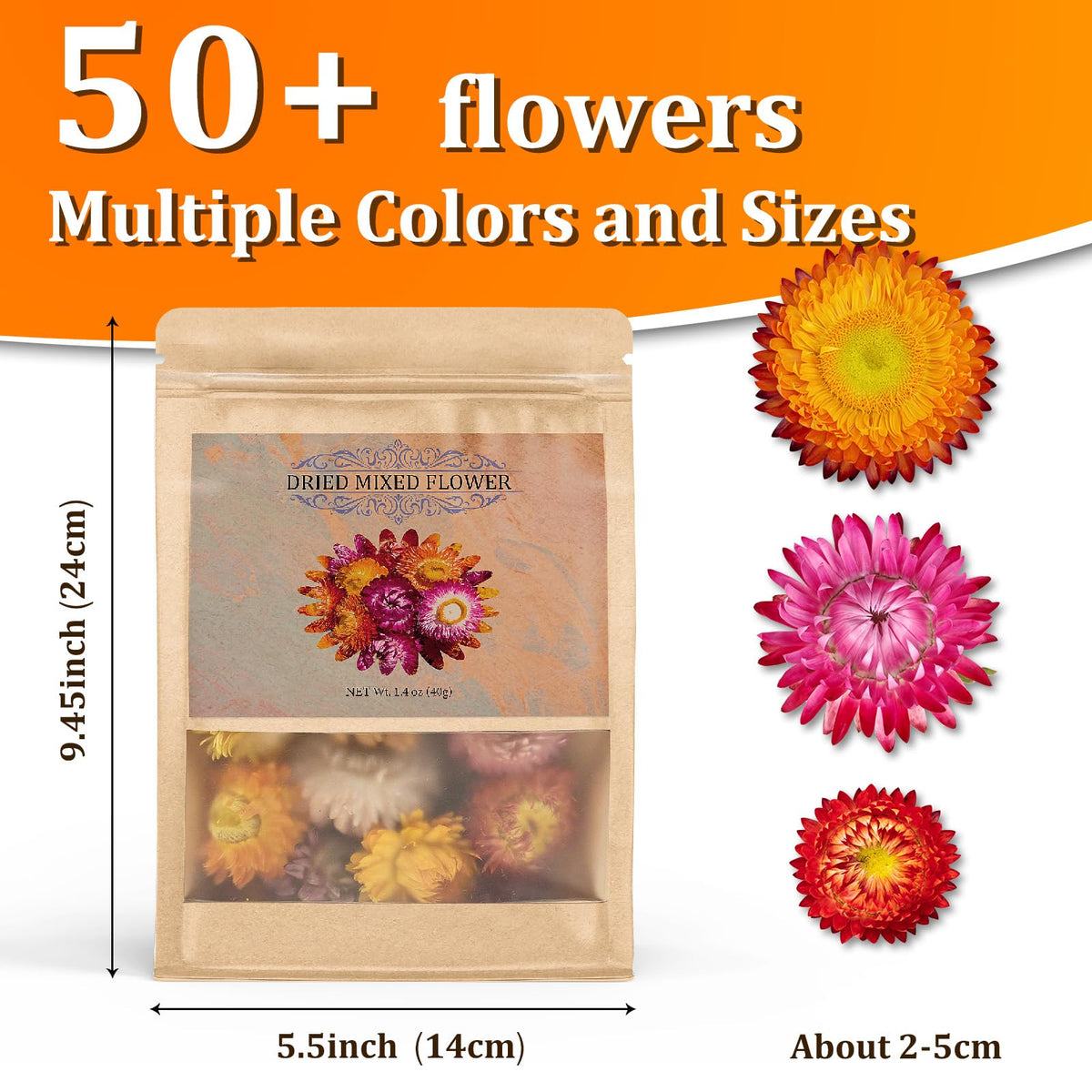 Andekas strawflowers mix enhances cupcakes with vibrant edible petals.