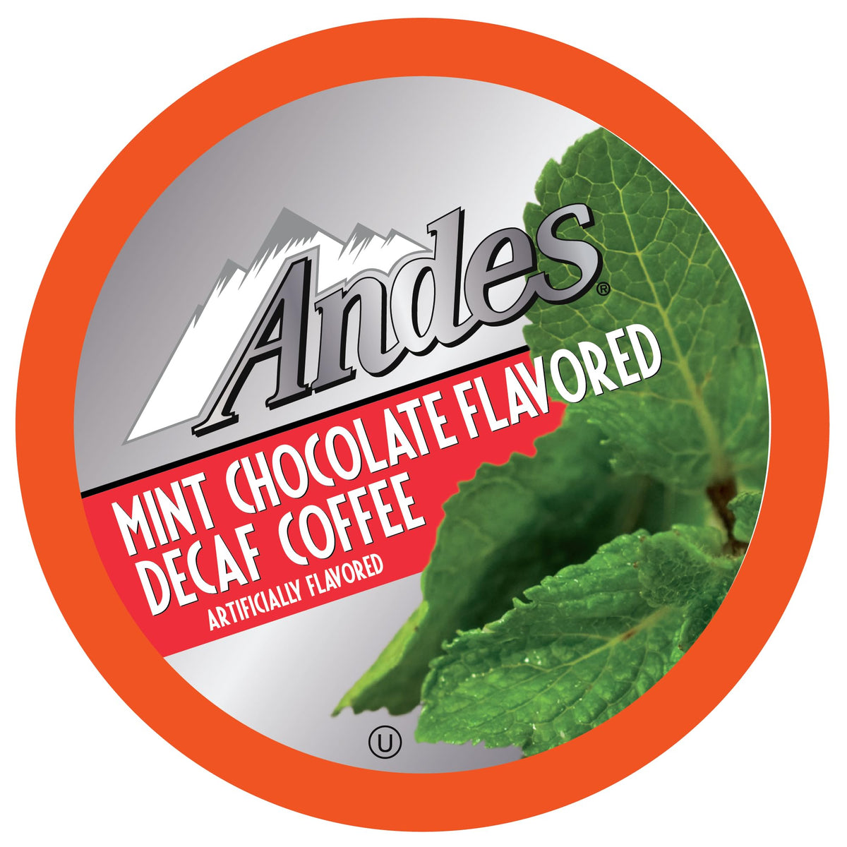 Andes Mints Decaf Coffee Pods close-up showing rich chocolate mint aroma for a smooth flavor.