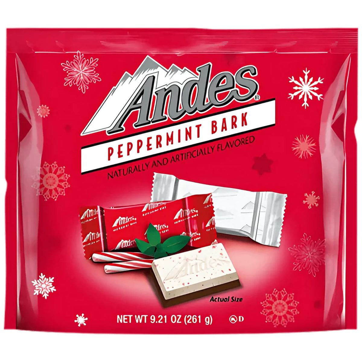 Andes Peppermint Bark 9.2oz bag featuring white chocolate and peppermint, ideal for gifting or festive snacking