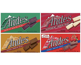 Andes Thins 4 Pack featuring Creme de Menthe and Cherry Jubilee, ideal for sharing at gatherings.