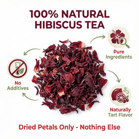 Andonisus Hibiscus Tea brewed in a cup showing tart, refreshing flavor.