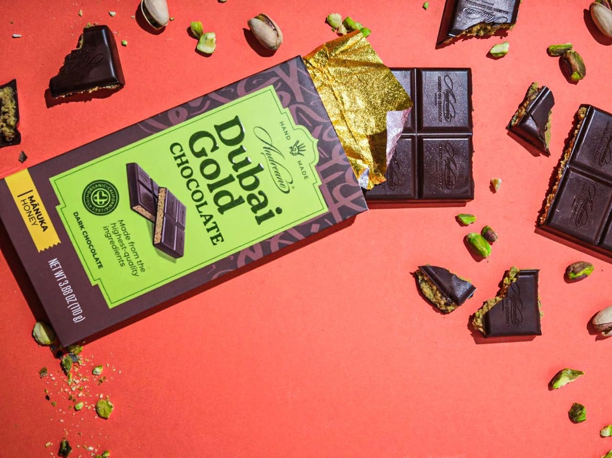 Andreano Dubai Gold Belgian chocolate base deepens flavor and velvet finish.