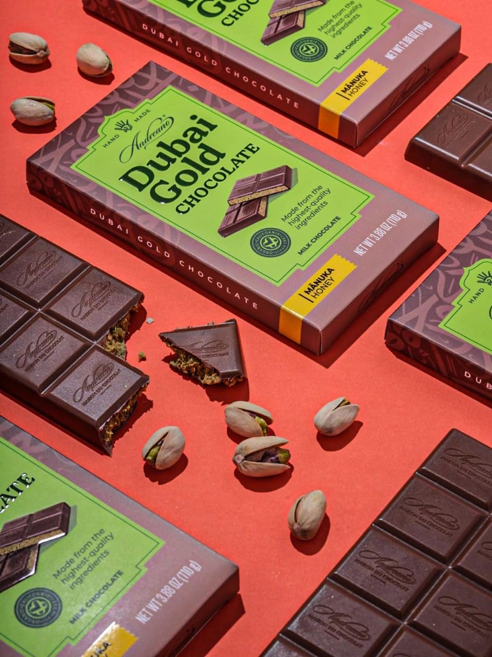 Andreano Dubai Gold roasted pistachios add a toasty crunch.