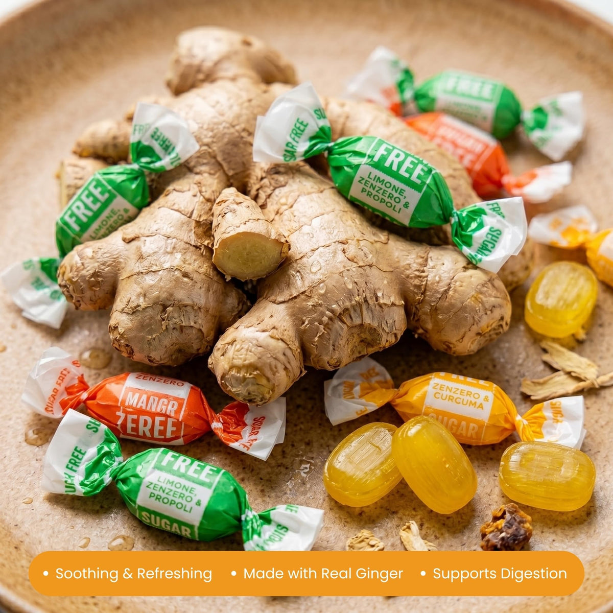 Andy Anand 55pc sugar-free ginger candy lemon flavor refreshing daily pick-me-up