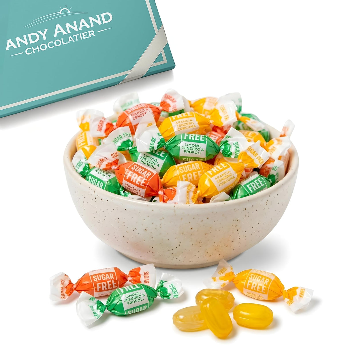 Andy Anand 55pc sugar-free ginger candy orange flavor for sugar-conscious snacking