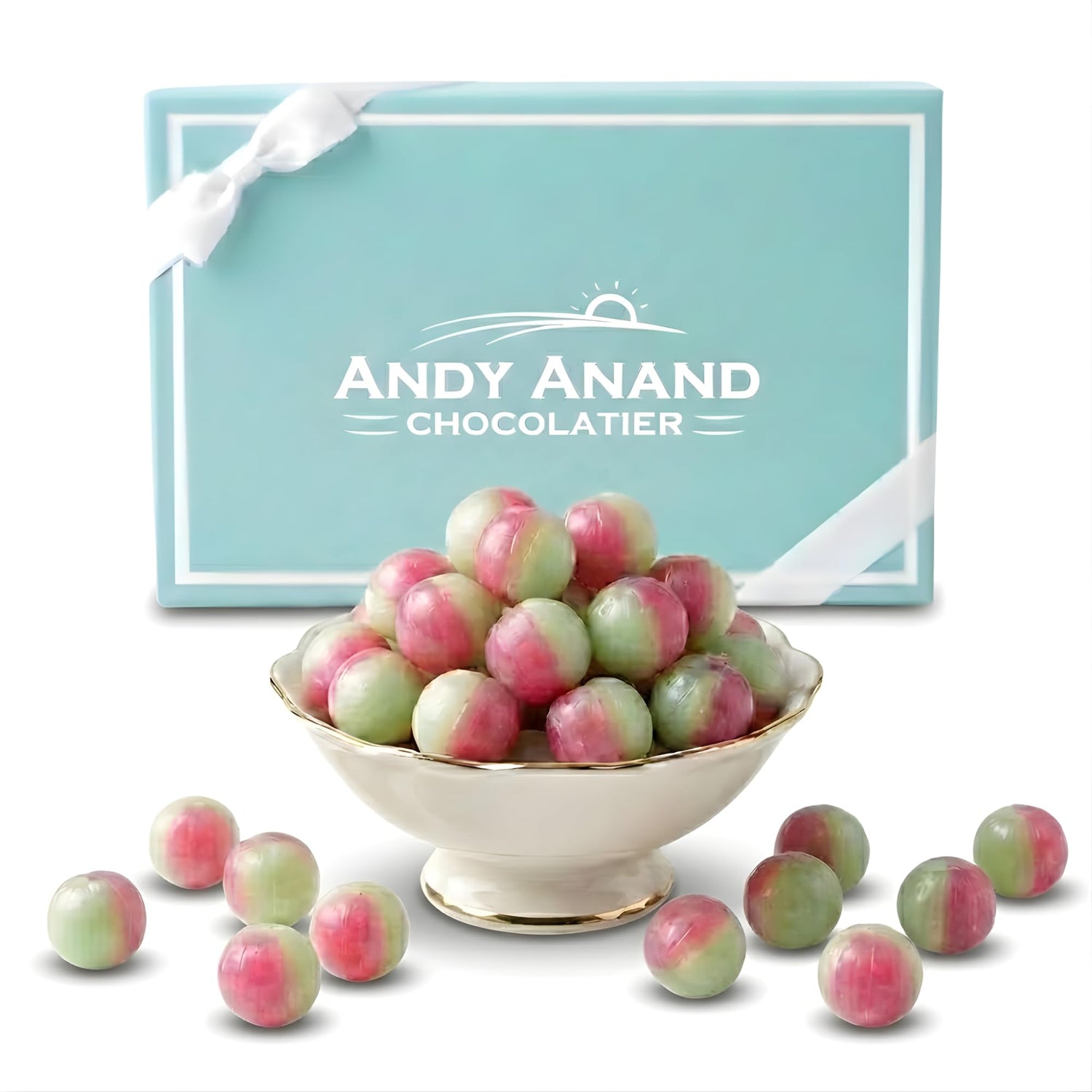Andy Anand Chocolatier Rosy Apple candy in copper kettle close-up, artisanal flavor, sugar-free.