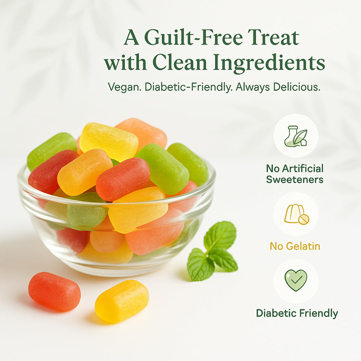 ANDY ANAND Chocolatier sugar-free gummies in assorted fruit flavors, low-sugar snacking.