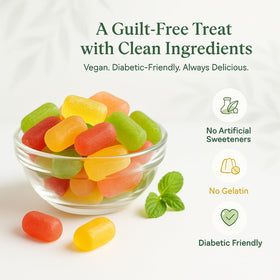 ANDY ANAND Chocolatier sugar-free gummies in assorted fruit flavors, low-sugar snacking.