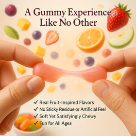 ANDY ANAND Chocolatier sugar-free gummies close-up displaying chewy texture and vibrant colors.