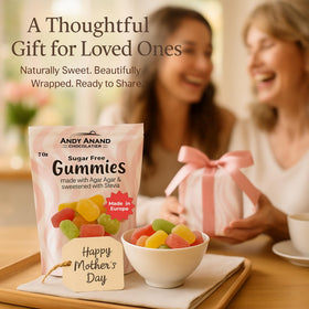 ANDY ANAND Chocolatier sugar-free gummies stevia-sweetened for a naturally flavorful bite.
