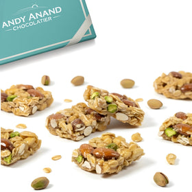 Andy Anand Chocolatier sugar-free old-fashioned brittle in a 7 oz bag showing crunchy texture