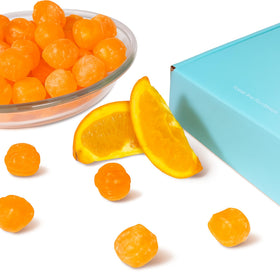 Andy Anand Sour Orange hard candy in copper kettle brings premium sugar-free indulgence.