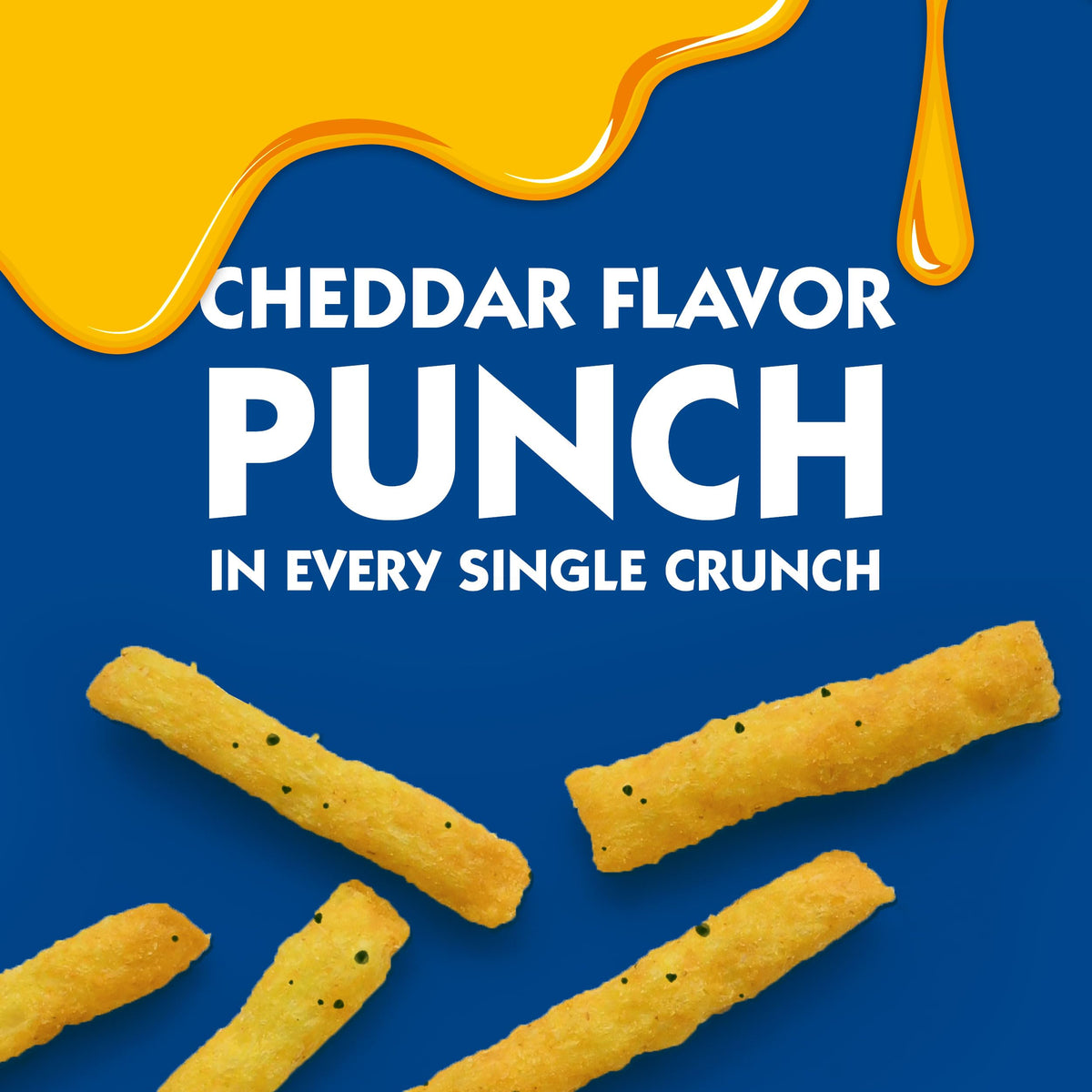 Andy Capp's Cheddar Fries bag closeup highlights crispy texture and cheesy aroma.