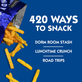 Andy Capp's Cheddar Fries closeup ready for road trips and couch-time snacking.