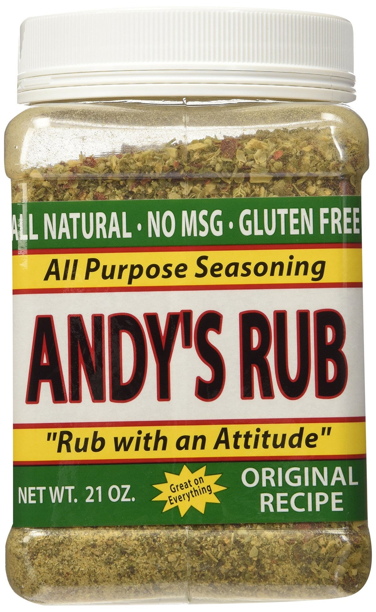Andy's Rub balanced blend bottle boosts flavor with a low-salt profile