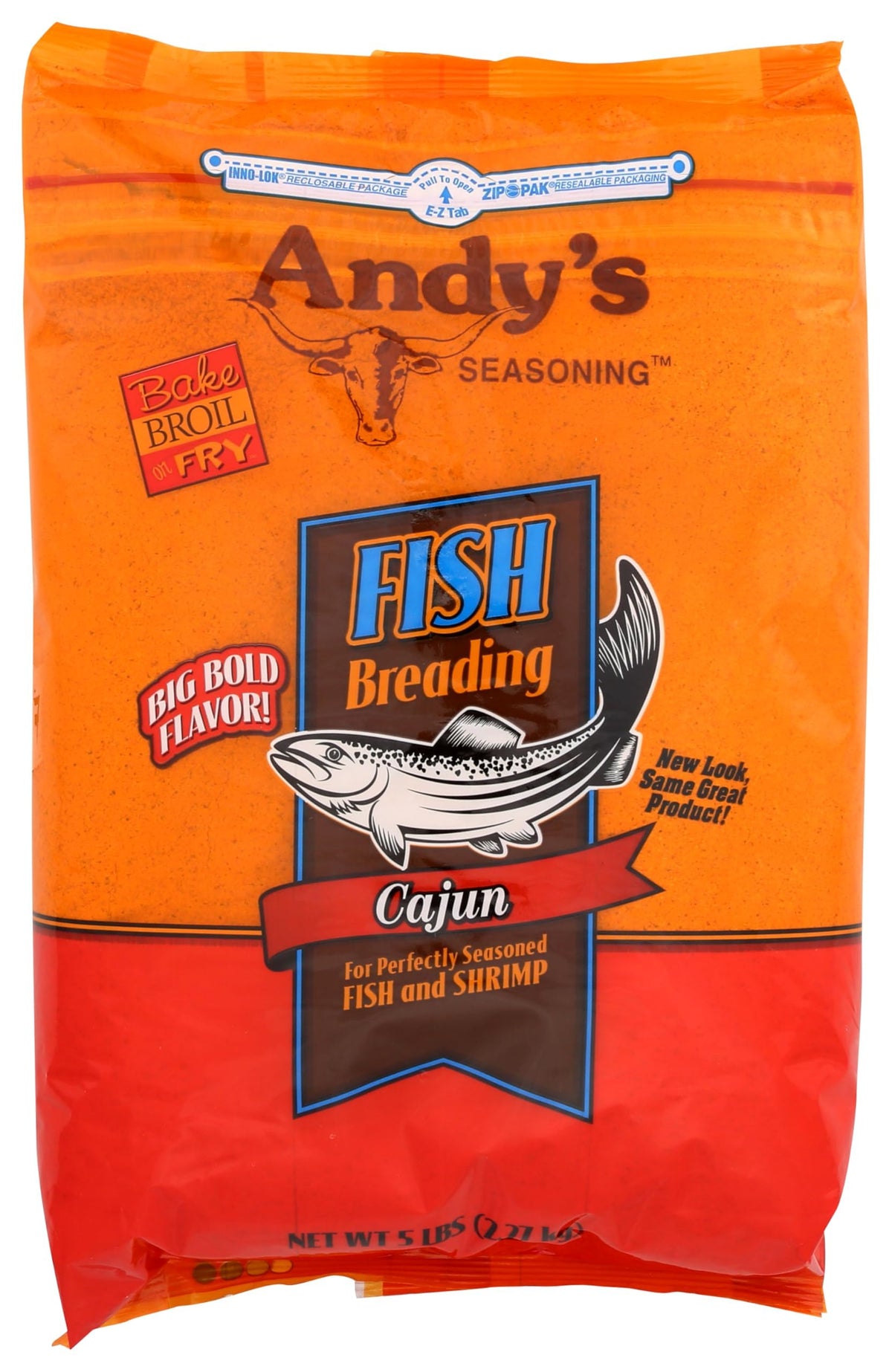 Andy's Seasoning Cajun Fish 5lb pack for home frying with bold, Southern-style flavor.