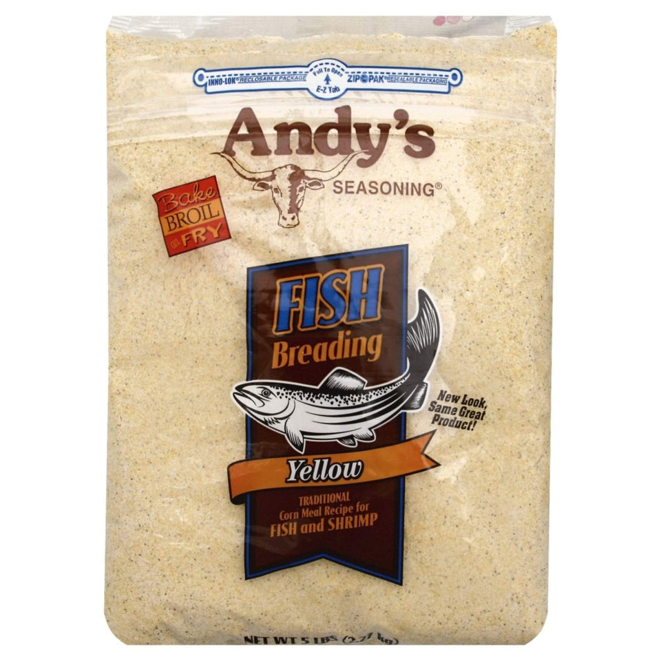 Andy's Yellow Fish Breading creates a crispy crust on fish fillets.