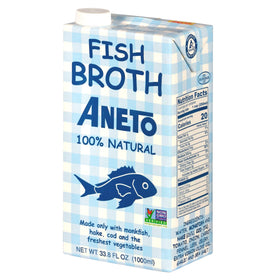 Aneto Fish Broth bottle close-up—pure, natural flavor base.