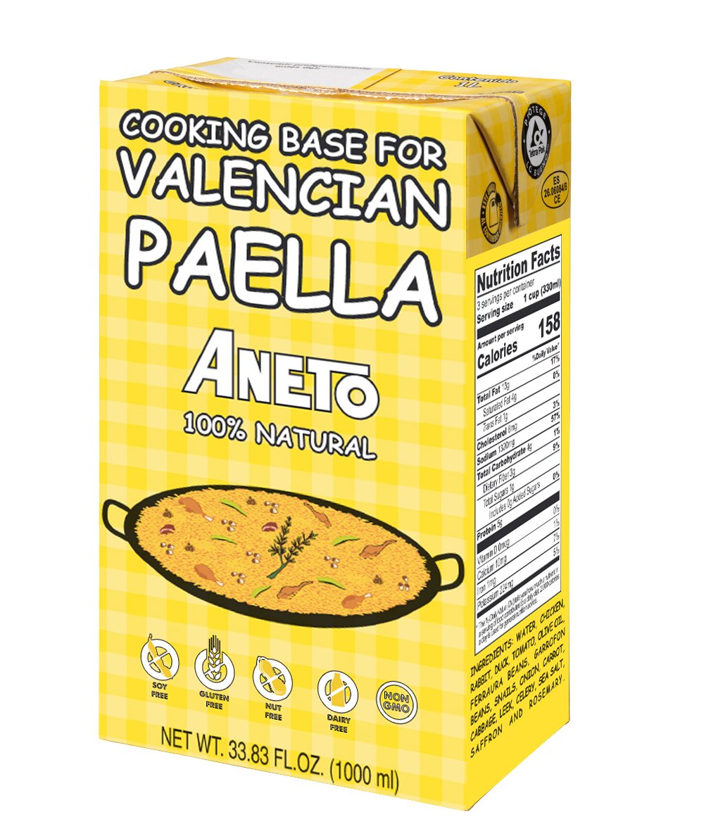 Aneto paella pan in cooking process for a fragrant paella