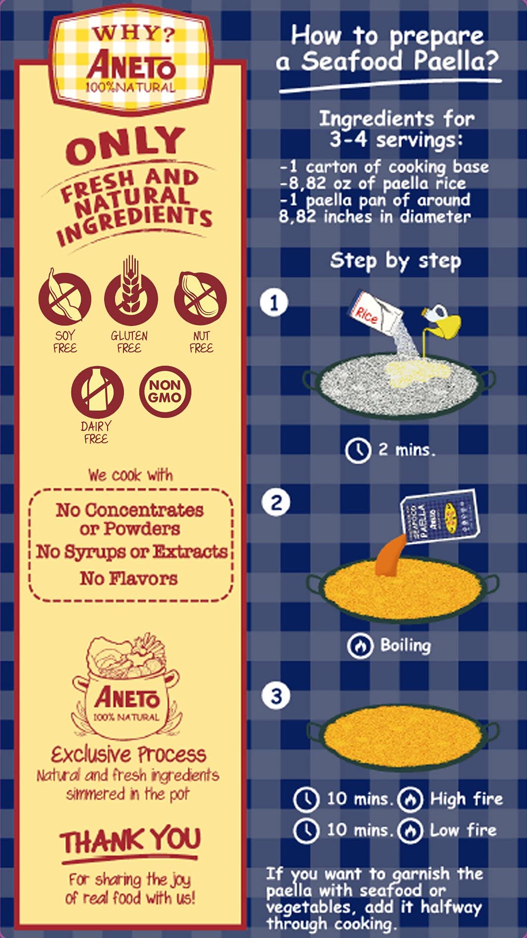 Aneto paella base transforms a rice and seafood pan into a complete dish.