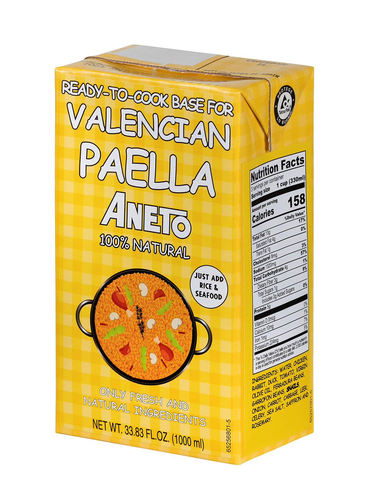Aneto Valencian Paella Broth bottle enhances authentic paella flavor