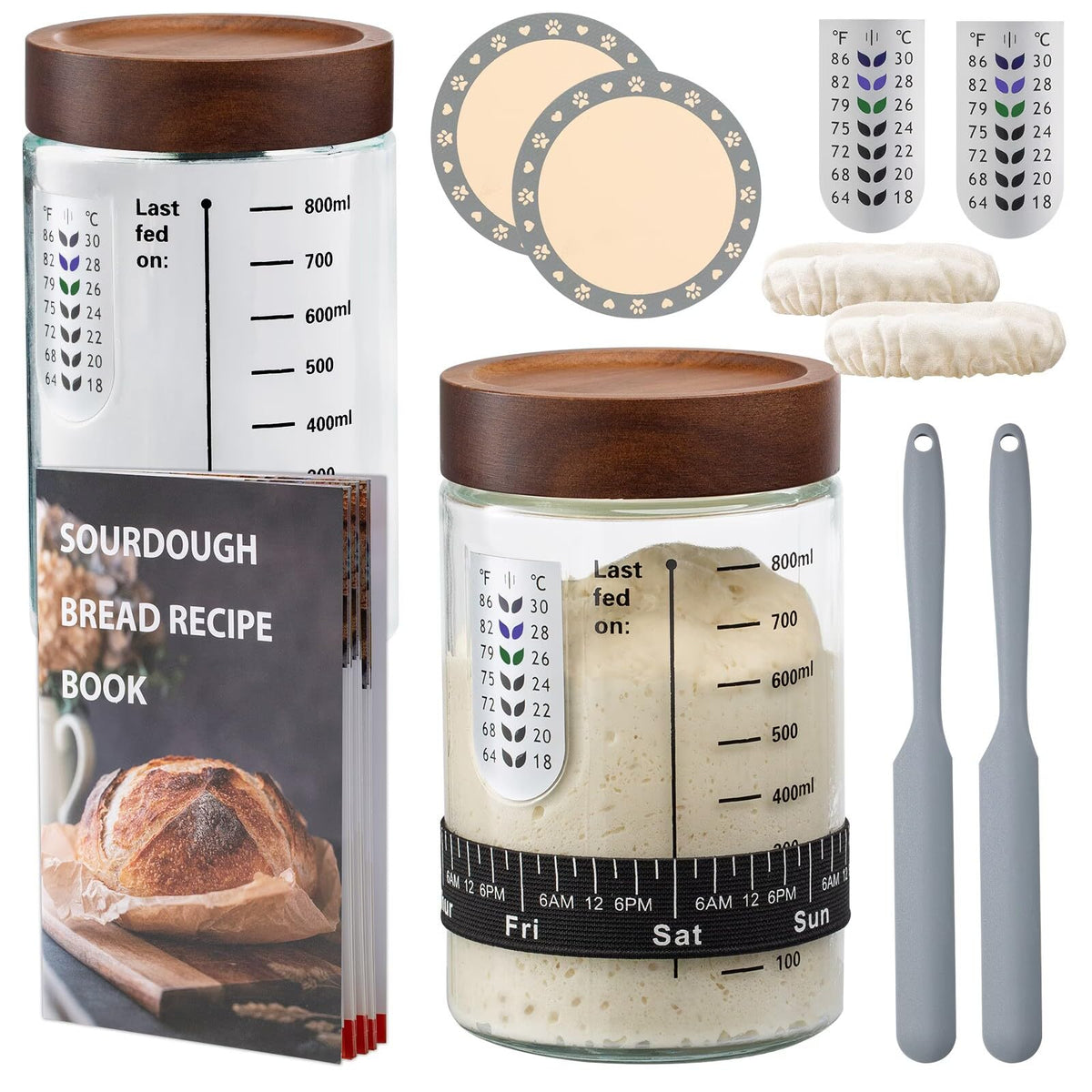 Angadona Sourdough Starter Jar 34oz with wide mouth for easy filling and cleaning.