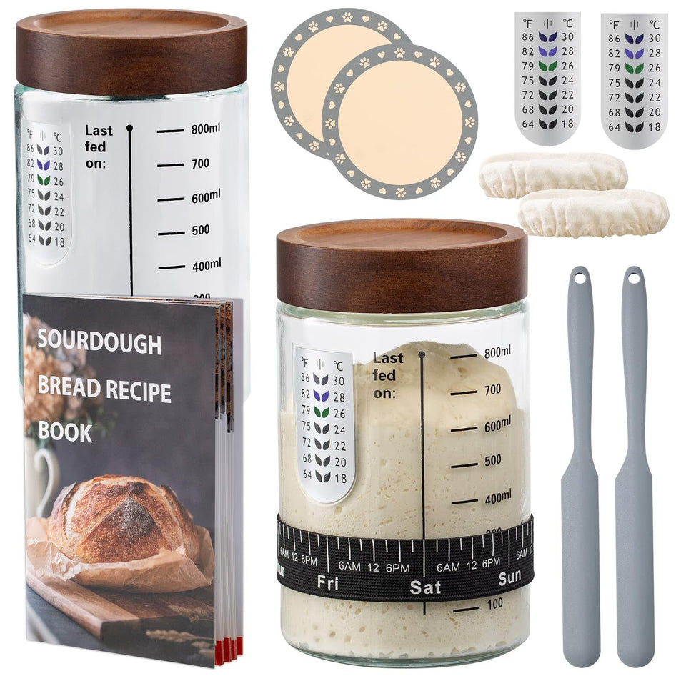 Angadona Sourdough Starter Jar 34oz with wide mouth for easy filling and cleaning.
