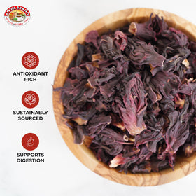 Angel Brand hibiscus flowers deliver a rich red infusion and tangy, floral note.