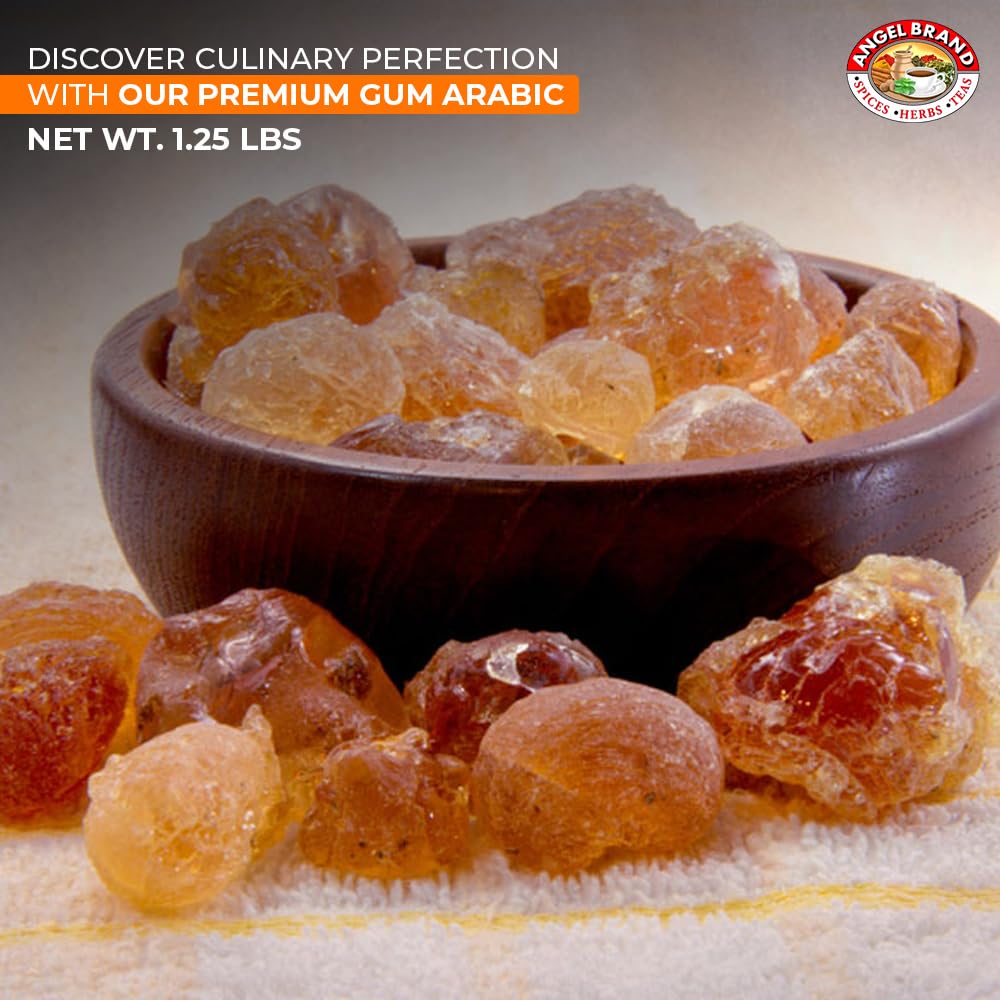 Angel Brand Gum Arabic powder texture shows smooth binding for confections.