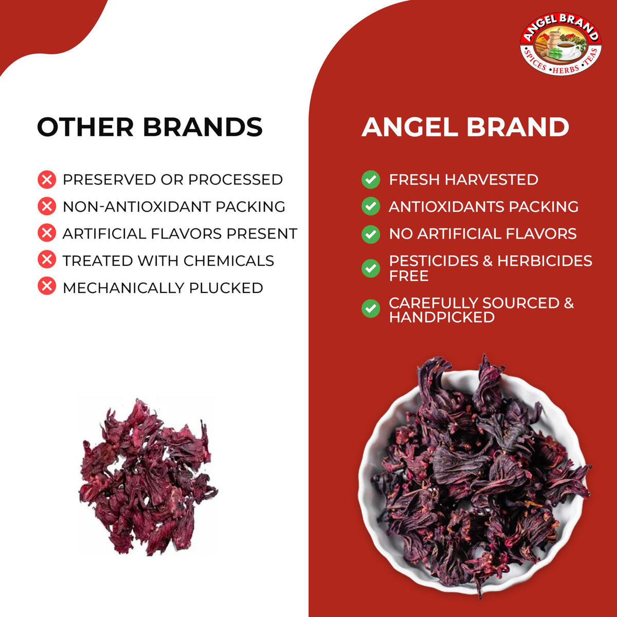 Angel Brand sorrel hibiscus for drinks and dishes enhances flavor with a bright tart finish.