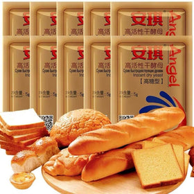 Angel instant dry yeast packaging shows reliable leavening for pastry prep