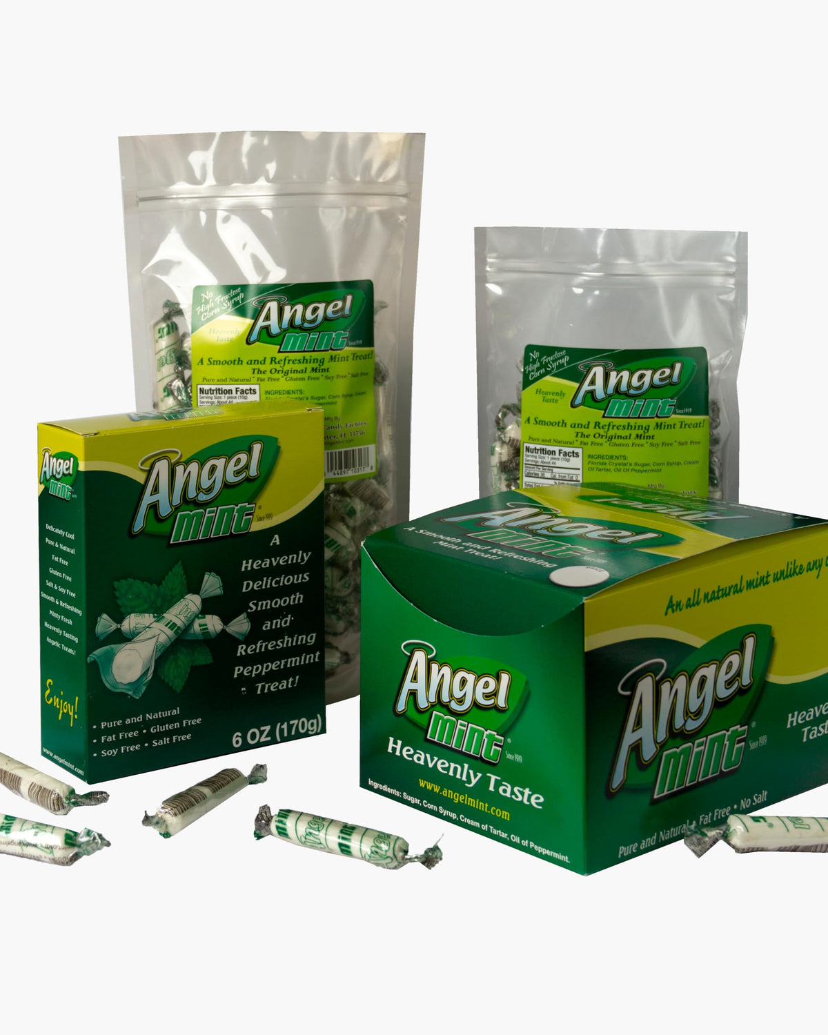 Angel Mint melt-in-mouth candies ideal for after-dinner breath and snacks.